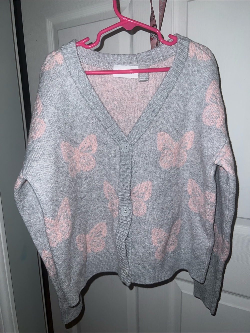 The Children's Place Gray Cardigan with Pink Butterfly Motif